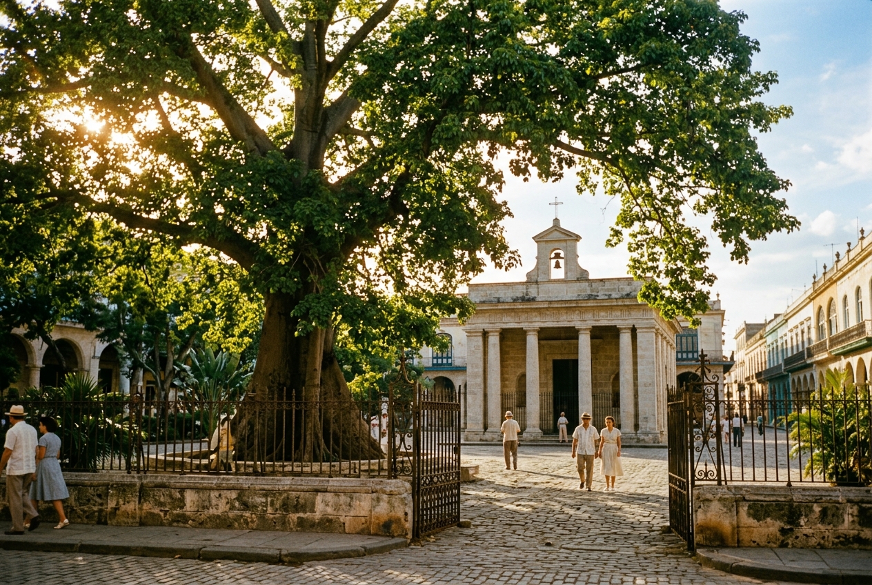 El Templete y la Ceiba fundacional en la Plaza de Armas de La Habana