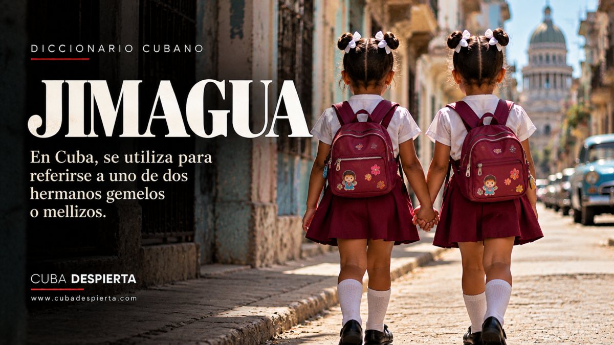 Dos niñas gemelas con uniforme escolar caminan de la mano por una calle de La Habana Vieja, imagen que ilustra qué significa jimagua