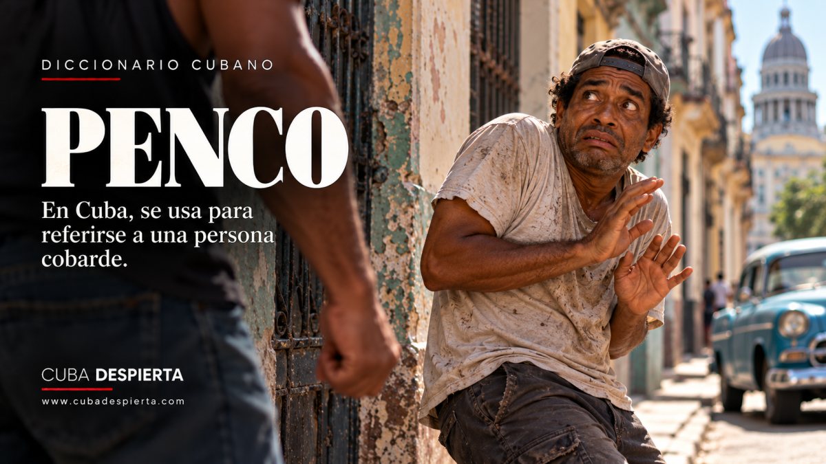 Hombre asustado se encoge y se cubre ante otro que cierra el puño en una calle de La Habana, imagen que ilustra qué significa penco