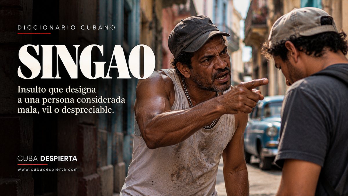 Hombre furioso señala e increpa a otro en una calle de La Habana Vieja, imagen que ilustra qué significa singao