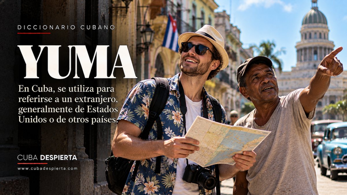 Turista con un mapa recibe indicaciones de un cubano en una calle de La Habana Vieja con el Capitolio al fondo, imagen que ilustra qué significa yuma