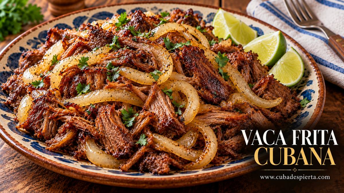 Vaca frita cubana crujiente con cebolla salteada y limón